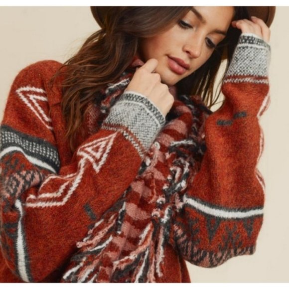 Aztec Southwest Print Cozy Warm Chunky Cardigan - Picture 4 of 8